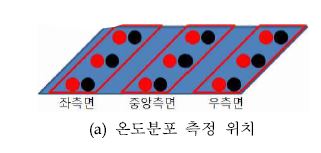 좌·중·우측면에 따른 온도분포 측정 위치 및 특성 그래프