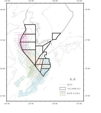 중국 해양지질 및 지구조 탐사측선도
