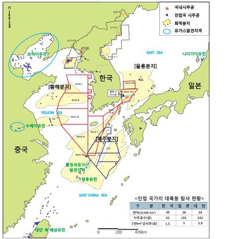 한국석유공사 대륙붕 탐사 현황도