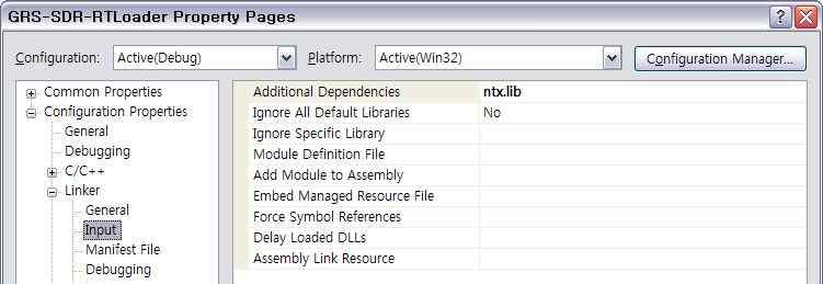 Additional Dependencies에 “ntx.lib“추가