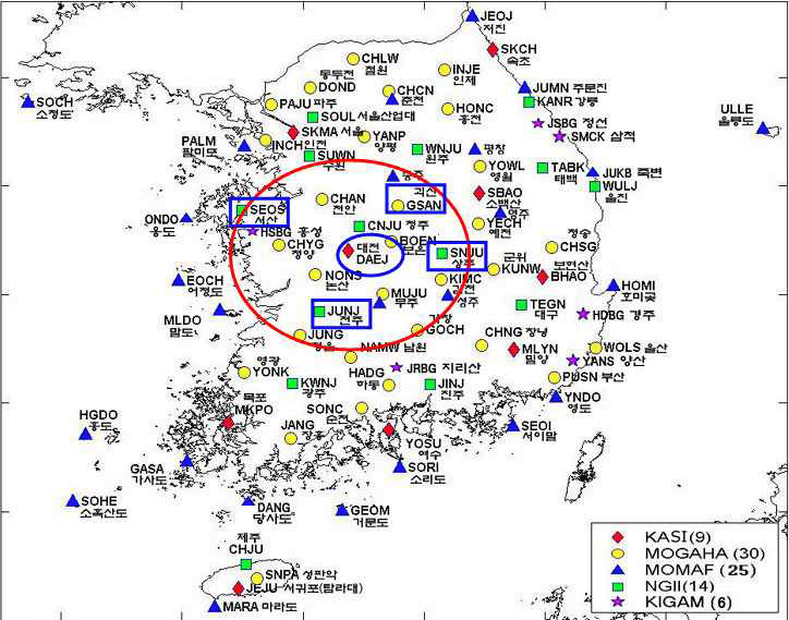 그림 116 측위 성능 분석에 사용된 기준국