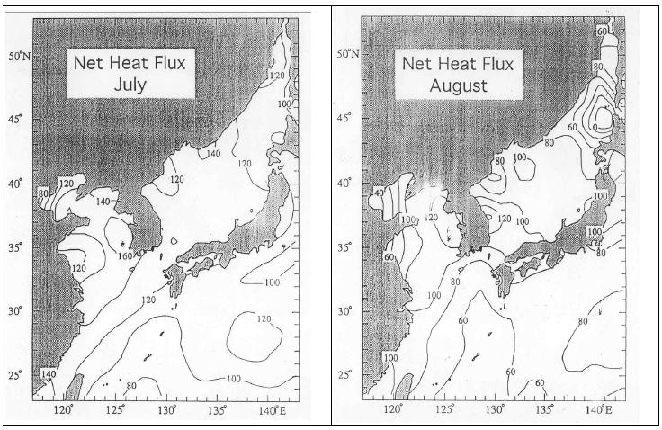 해면열수지의 7월, 8월 평균 공간분포도
