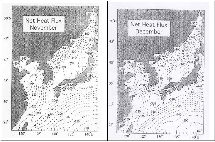 해면열수지의 11월, 12월 평균 공간분포도
