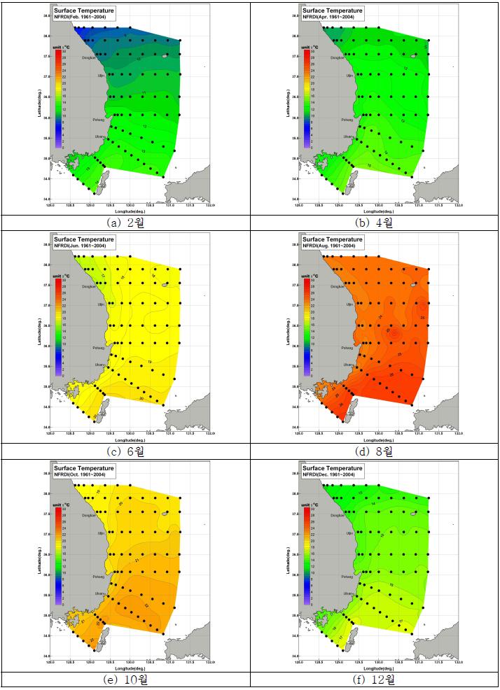 한국연안의 표층수온 분포
