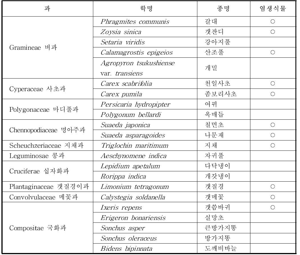 동막리 지역의 소산식물 목록