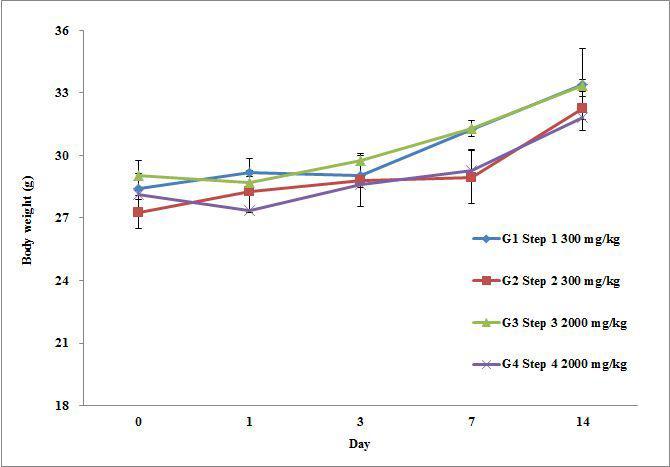 Body weight change after Am phidinol administration in acute oral toxicity test