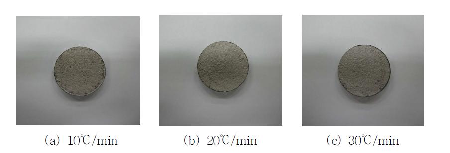 승온 속도에 따른 소결 시편