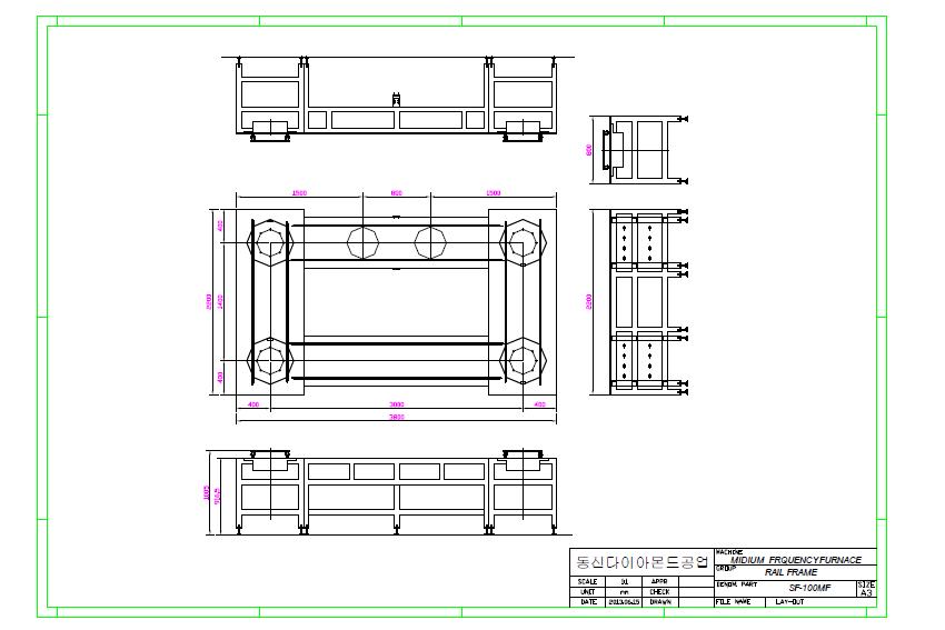 유도가열 소결 공정의 레일 프레임 설계 도면