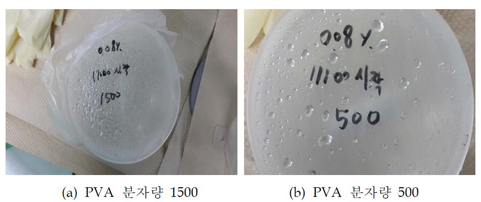 P100 바인더에 PVA 첨가제를 0.08 vol% 첨가하여 30분 동안 교반한 사진