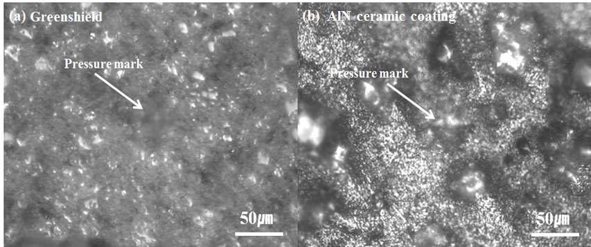 광학현미경으로 관찰한 세라믹 코팅층 경도 시험 후 미세조직