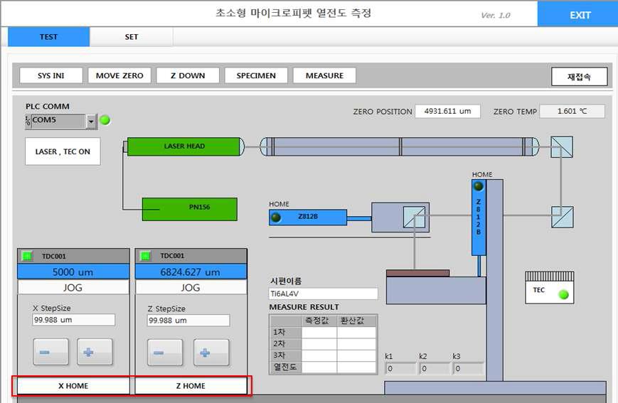 X축, Z축 HOME 버튼 위치