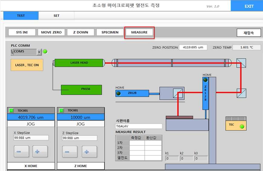 “MEASURE”버튼 클릭