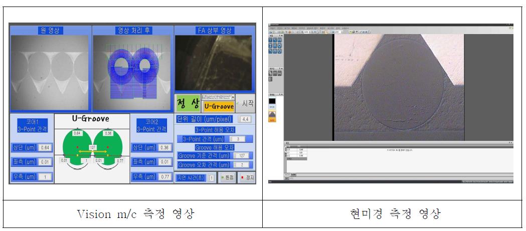 영상측정 값 비교분석 화면