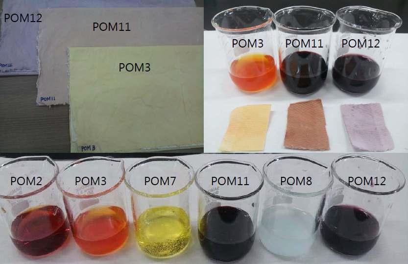 염색에 적합한 POM 적용 실험 결과 (POM3, POM11 및 POM12가 적합함)