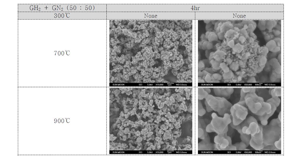 혼합가스(GH2+GN2) 50:50에 따른 열처리온도별 TiON미세조직