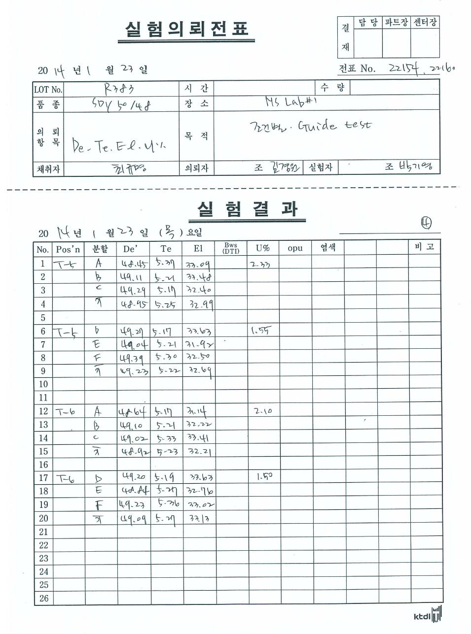 실험의뢰전표.