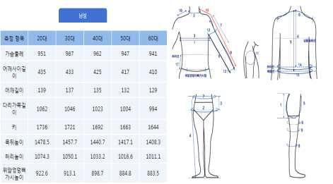 사용자 표준체형 분류측정항목(남자)