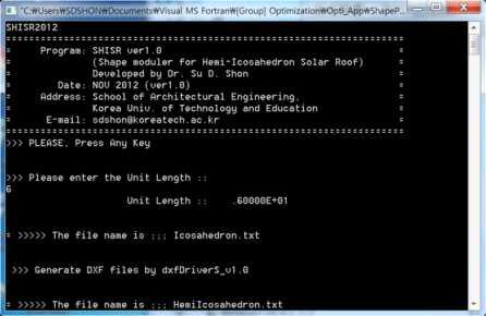 SHISR(Shape moduler for Hemi-Icosahedron Solar Roof) v1.0의 실행화면