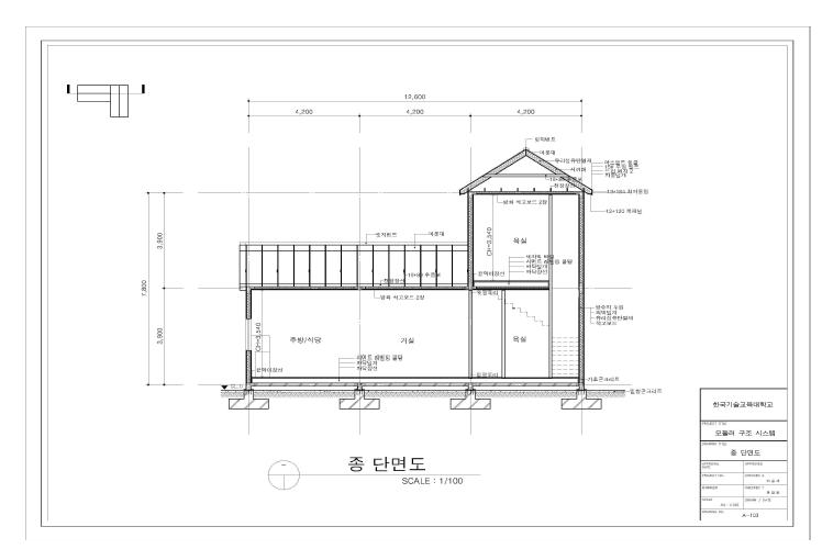 모듈러 골조구조 (안)의 종단면도