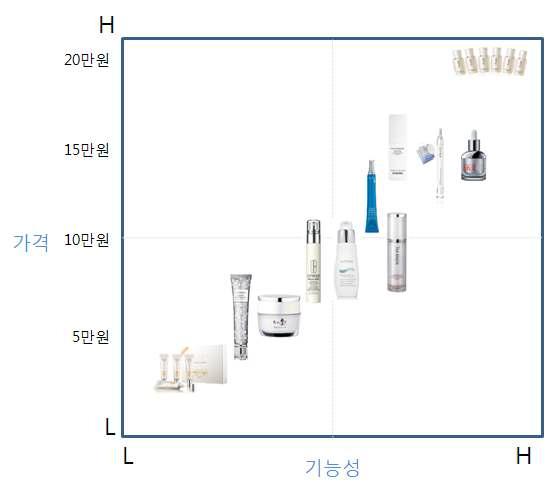 미백화장품 제품의 Positioning.