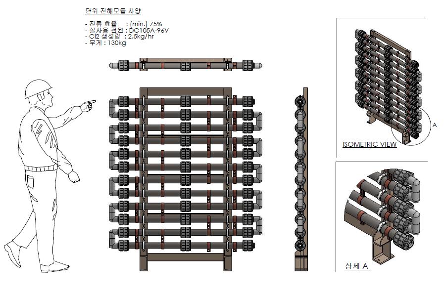 원통형 전해조 시제품 조립도