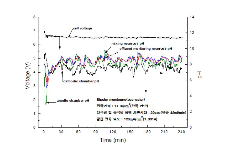 전압 및 pH 변화 그래프