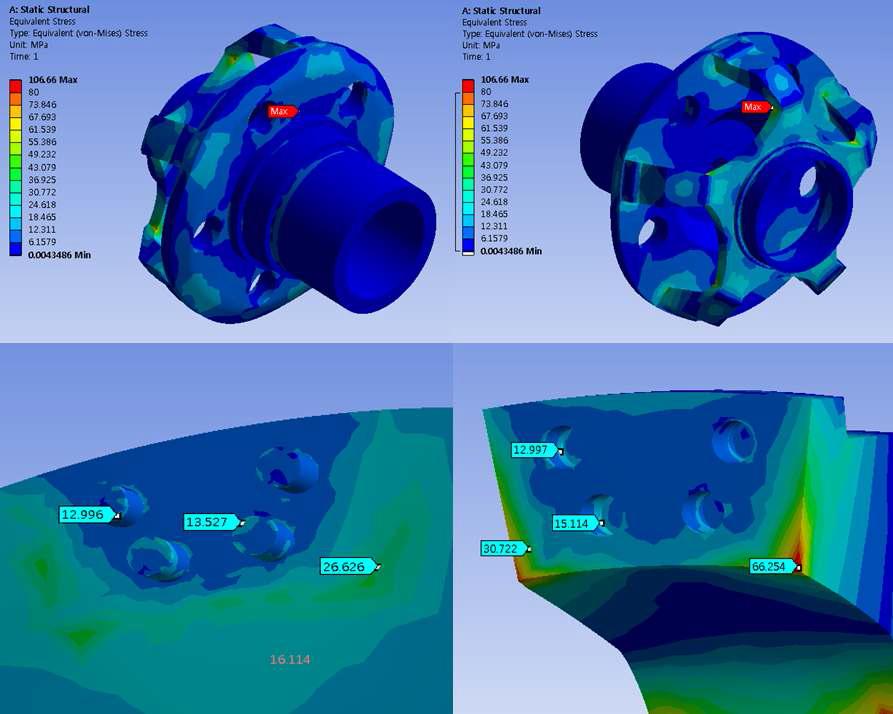 Carrier의 응력분포 및 체결부위 응력분포 해석결과