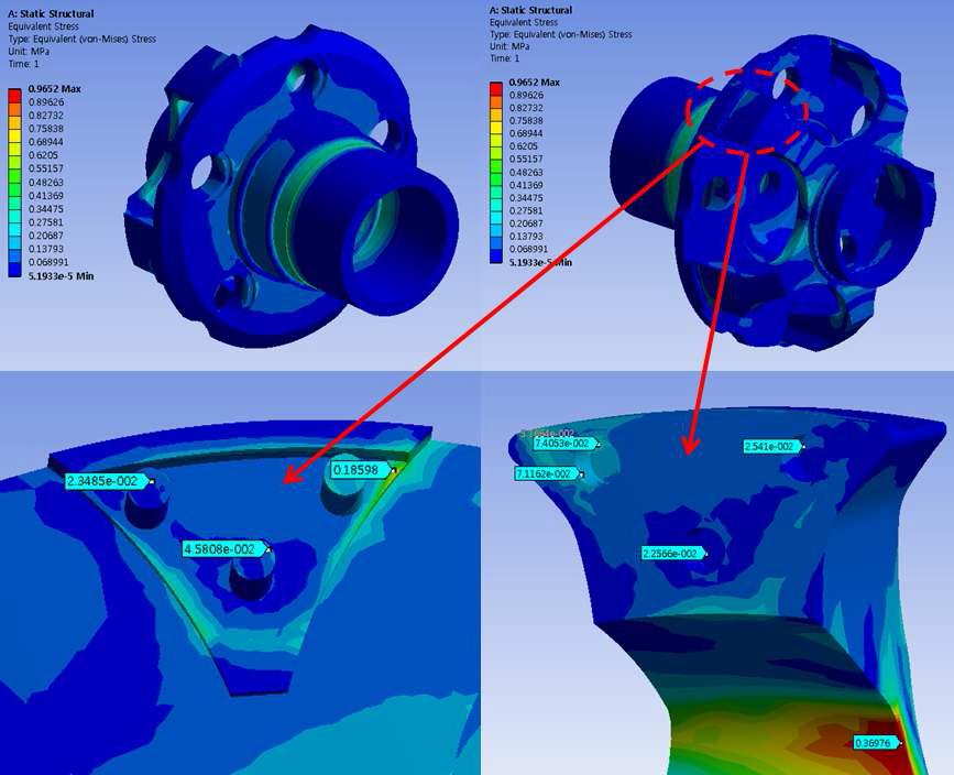 Carrier의 응력분포 및 체결부위 응력분포 해석결과
