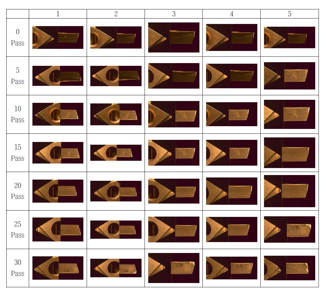 절삭실험을 통한 인서트 마모 사진