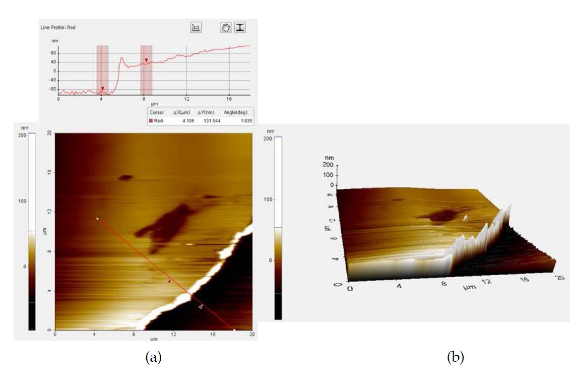 AFM에 의한 No. 3 SiO2 시료의 단차 분석 결과(두께 측정 결과).