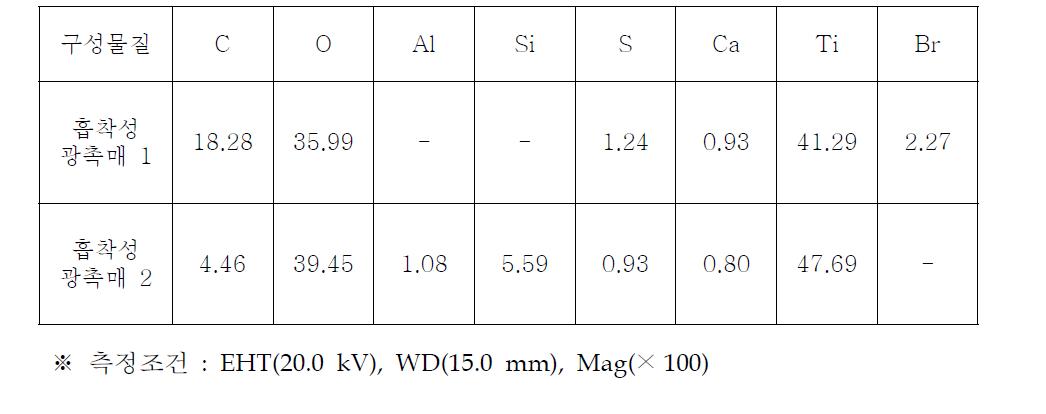 흡착성 광촉매의 SEM-EDS 측정결과(wt. % 기준)