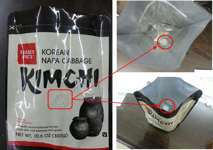 액체 발효식품 포장용 가스배출 밸브를 적용한 김치 포장재
