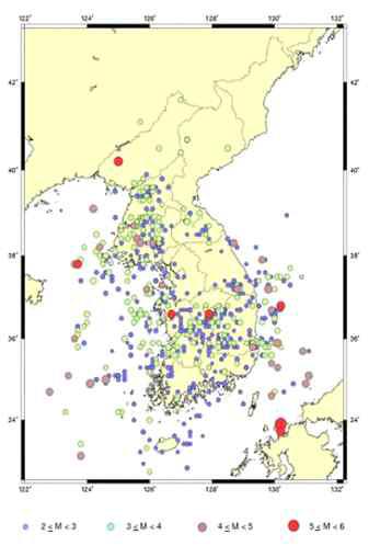 한반도 지진진앙도