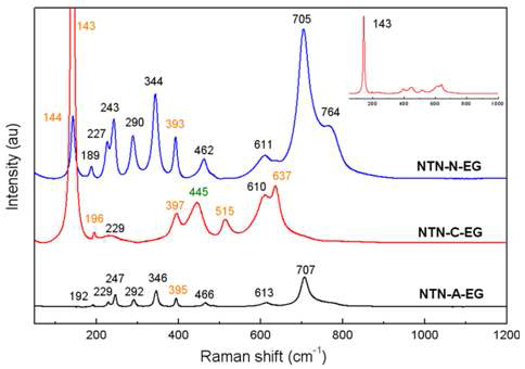 Raman spectra of NTN materials prepared using different Ni precursors