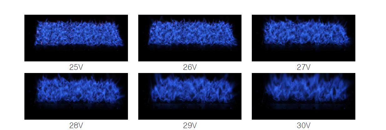 2차 시제품 버너의 Turbo Fan RPM별 연소화염 비교 (12,500)