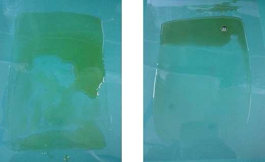 대면연마에서 사용하고 있는 사이즈코팅용 수지(왼쪽 : 페놀수지, 오른쪽 : 페놀수지+808E+에폭시수지)