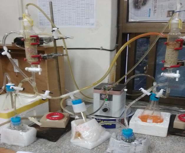 Two step Z/M-biofilter system of laboratory scale.