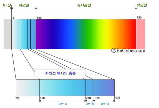 파장별 빛의 영역 (출처 : 인터넷 Encyber.com 홈페이지)