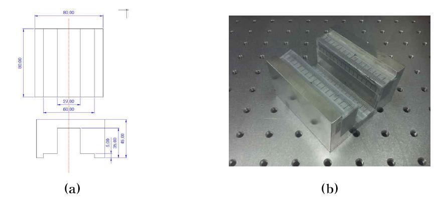 The (a) drawing and (b) picture of the specimen holder jig