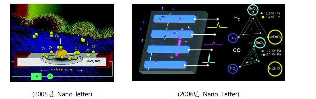 Pd 촉매 나노입자 기능화된 SnO2 나노선 과 개별 금속나노선과 메조(meso)선 어레이 센서