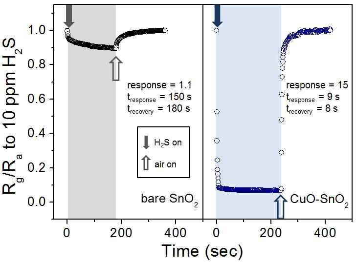 비 고착 SnO2 나노선과 CuO 나노입자 고착된 SnO2 나노선의 H2S 감응특성 비교