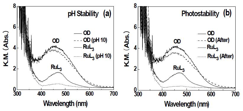 UV-Vis 스펙트럼을 통한 각 시료의 pH와 빛에 대한 안정성 비교