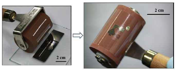 롤러를 이용한 OLED 소자 전사 방법.