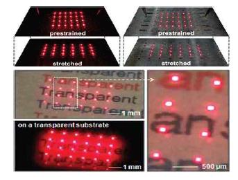 그래핀 전극을 이용한 늘어날 수 있는 투명한 LED.