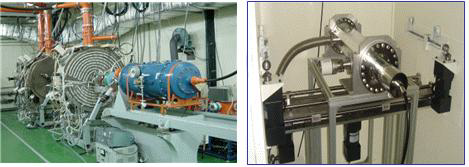 0.3~2 MeV 대용량 전자가속기(좌) 와 0.1~0.2 MeV 소형 전자빔 조사 장치(우)