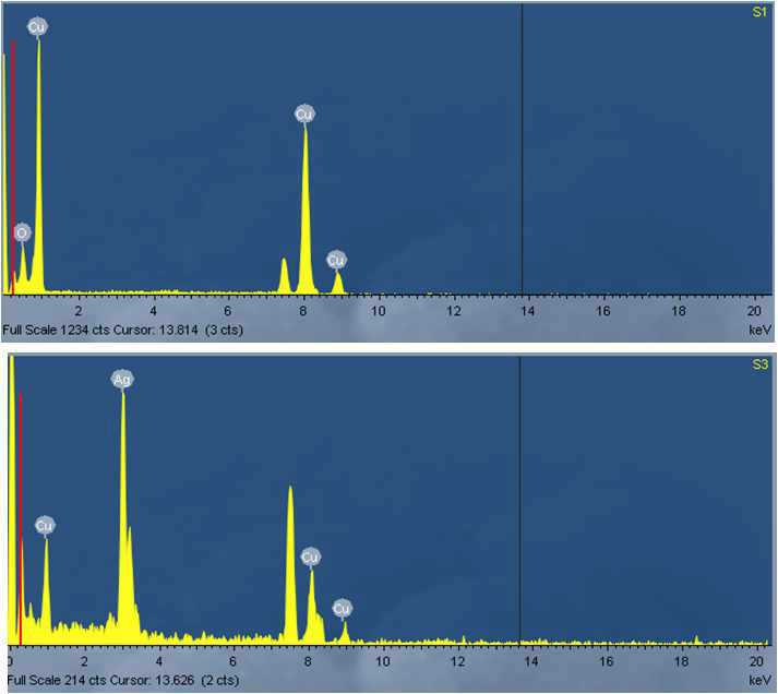 몰농도 Cu: Ag=4:1 일때 EDS 그래프