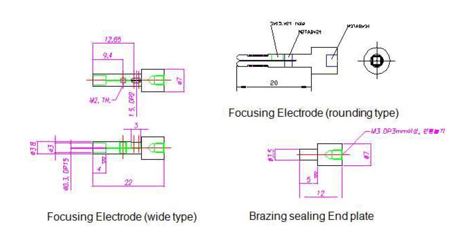 초소형 X-선 튜브의 전자빔 음극 및 집속 전극 상세설계도