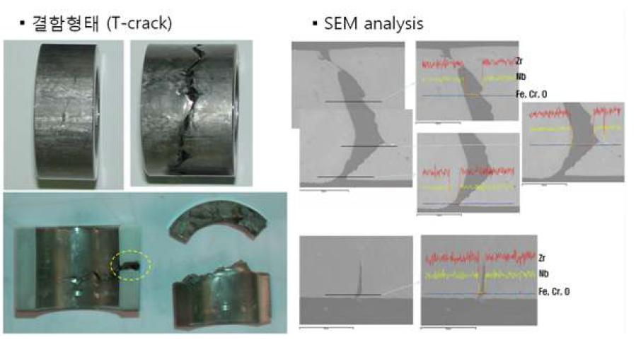 HANA-4 소재 TREX에 대하여 1차 필거링 후에 관찰된 T-crack 분석