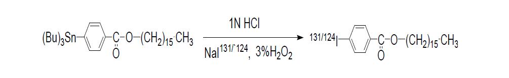 HIB precursor를 이용하여 [124/131I]HIB를 합성하는 과정