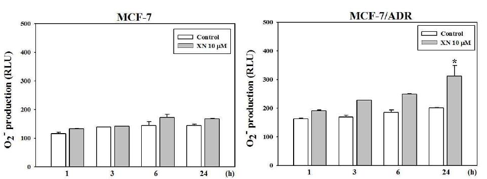 Measurement of ROS production in xanthohumol-induced MCF-7 and MCF-7/ADR cells